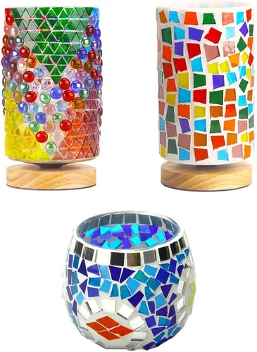 Miniatura 6 de Azulejos de mosaico de 7.05 oz – Surtido de mosaico triangular – Azulejos de mosaico de colores mixtos de 0.6 x 0.6 pulgadas, vidrieras – Marrón