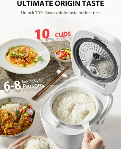 Miniatura 3 de TOSHIBA OriginTaste Arrocera de 10 tazas sin cocer, lógica difusa, funciones 15 en 1, pantalla digital, temporizador de retardo, función