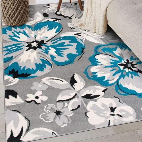 Miniatura 20 de Rugshop Alfombra moderna de diseño floral azul, elegante que no se desprende, 24 x 87 pulgadas para sala de estar, dormitorio, comedor, cocina