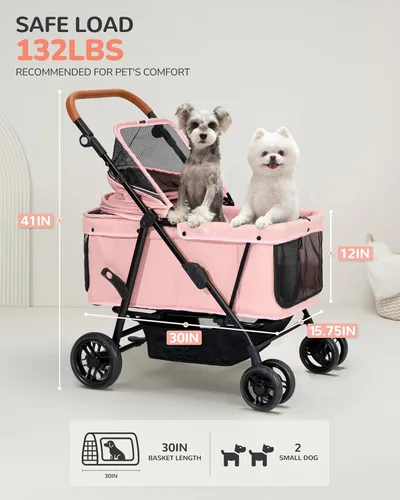 Miniatura 3 de Cochecito para perros grandes y medianos (20-132 libras), cochecito para mascotas para 2 perros pequeños, extra grande, resistente, plegable y Azul
