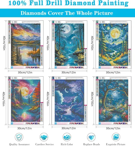 Miniatura 3 de Meothan Paquete de 6 Kits de Pintura de Diamantes Paisaje Lunar Kits de Arte de Diamantes para Adultos Principiantes, Pintura de Taladro Redondo