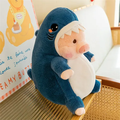 Miniatura 2 de Juguete de Peluche de Cerdo Vestido como Tiburón Dinosaurio Almohada de Felpa Linda para Niños y Niñas (Azul, 15.6 pulgadas)