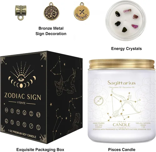 Miniatura 3 de Velas de Signo del Zodiaco, Velas con Signo de Cristal del Zodiaco, Velas Perfumadas de Astrología Regalos para Mejores Amigos para Mujeres, Hombres