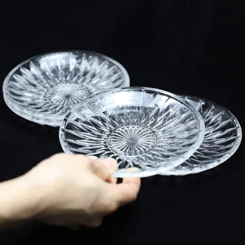 Miniatura 4 de Sizikato 4 piezas de plato de vidrio con rayas de diamante, plato de postre de 5.7 pulgadas para fruta seca para el hogar y KTV