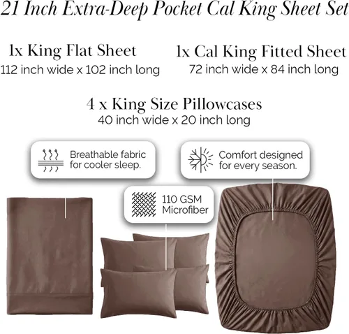Miniatura 324 de Southshore Fine Living, Inc. Juego de 7 piezas de sábanas King divididas para cama ajustable, juego de sábanas King divididas con bolsillo de 21
