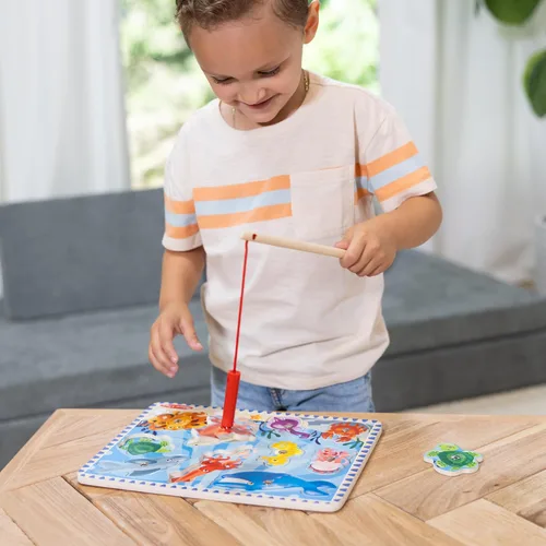 Miniatura 2 de Melissa & Doug - Juego de pesca magnético de madera y rompecabezas con imanes de animales marinos de madera