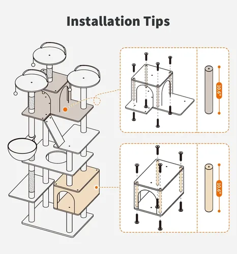 Miniatura 8 de Made4Pets - Árbol alto para gatos, torre de árbol para gatos de interior grande y adulto, torre moderna para gatos con poste rascador, hamaca