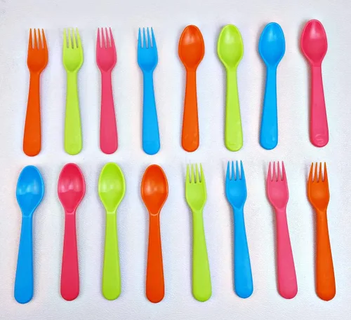 Miniatura 7 de Jawbush 16 utensilios para niños, tenedores y cucharas de plástico para niños, utensilios reutilizables para niños, juego de cubiertos duraderos 8