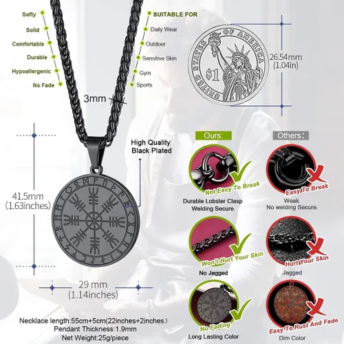 Miniatura 3 de FaithHeart Viking Thor's Hammer Talismán Collar para hombre, colgante de amuleto nórdico vintage de Mjolnir con cadena de trigo resistente, joyería