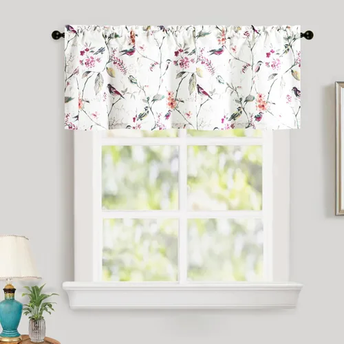Miniatura 16 de Leeva - Cortinas pequeñas con estampado de pájaros, 24 pulgadas de largo, conjunto de paneles para ventanas, diseño de estampado de pájaros