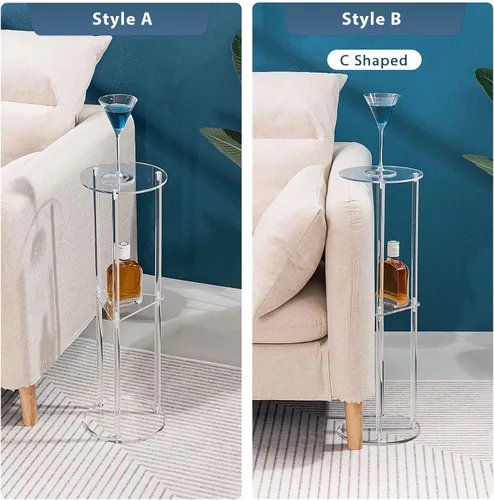 Miniatura 7 de HMYHUM Mesa de bebida acrílica para espacios pequeños, mesa de Martini para sala de estar, mesa auxiliar de bebidas pequeñas, 3 niveles, redonda