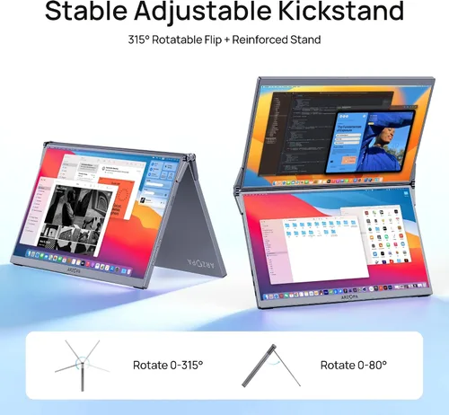 Miniatura 4 de ARZOPA Monitor portátil dual de 15.6 pulgadas para laptop, plegable, apilable, FHD 1080P, extensor IPS 100% sRGB, conectividad USB C y HDMI, soporte