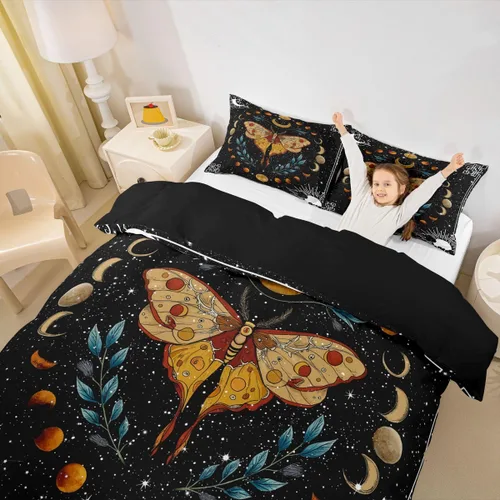 Miniatura 14 de Erosebridal Juego de ropa de cama bohemio con sol y luna, funda de edredón hippie de 3 piezas, colorida funda de edredón teñida anudada, funda