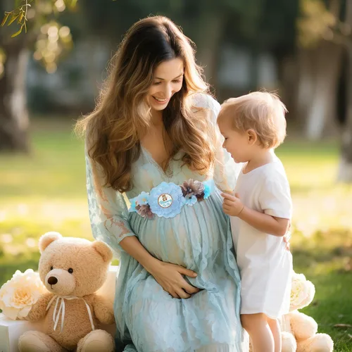 Miniatura 6 de Vansolinne Oso de peluche azul para maternidad, banda para mamá para ser y papá para ser ramillete, juego de alfileres para oso baby shower