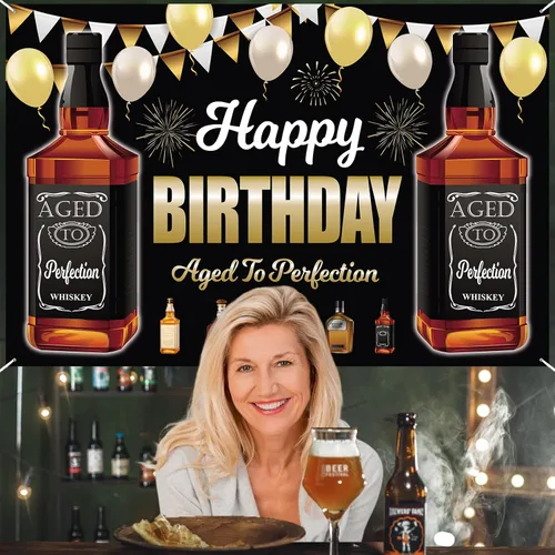 Miniatura 7 de Cartel negro de decoración de fiesta de whisky de 4 x 6 pies - Cartel negro de la edad a la perfección para cabina de fotos de aniversario