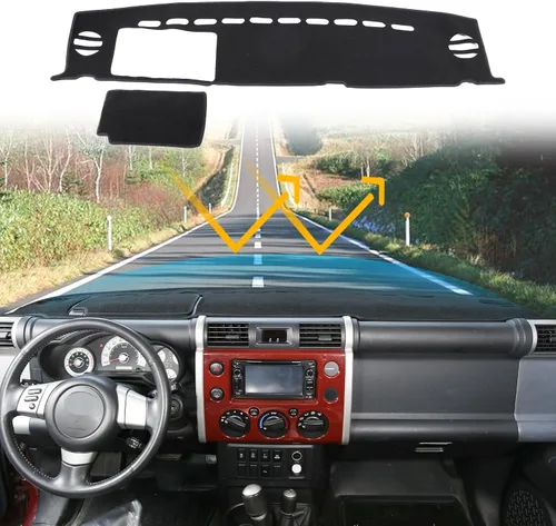 Tapete de poliéster compatible con Toyota FJ Cruiser 2007-2021, cubierta de tablero de automóvil, almohadilla para parasol, accesorios Negro