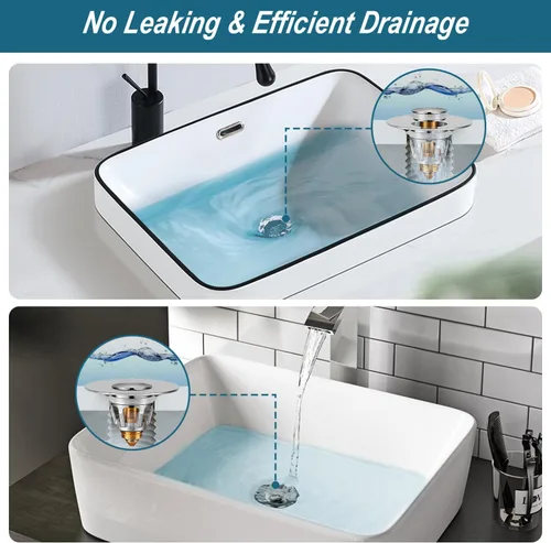 Miniatura 5 de Tapón universal para lavabo de baño, colador de drenaje desplegable mejorado con recogedor de pelo, se adapta a agujeros de drenaje estándar