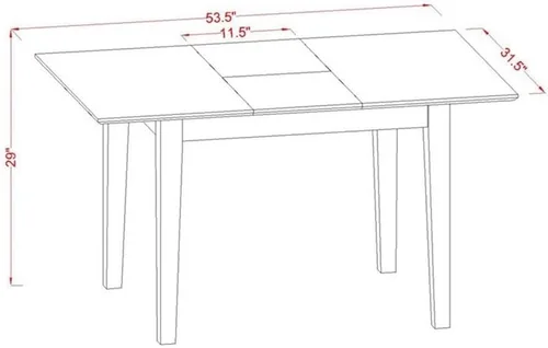 Miniatura 3 de East West Furniture NFT-BLK-T Norfolk - Mesa de comedor rectangular con hojas de mariposa, 32 x 54 pulgadas, color negro