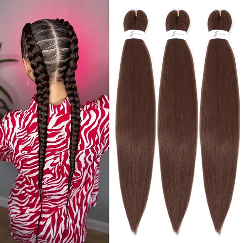 Miniatura 24 de Cabello trenzado preestirado de 18 pulgadas, 3 paquetes de cabello rubio miel preestirado, extensiones de cabello sintético profesional, sin