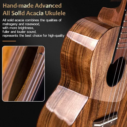Miniatura 4 de AKLOT Ukelele de acacia completamente sólido, ukelele con tono súper cálido para profesionales, principiantes y adultos, kit con cursos en línea