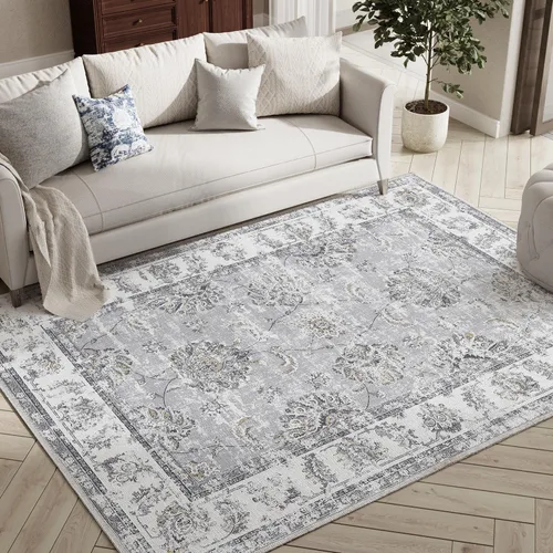 Miniatura 192 de Jinchan Fiora - Alfombra redonda de 8 pies, alfombras vintage con diseño floral envejecido, lavable a máquina, antideslizante, de pelo bajo, Azul