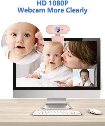 Miniatura 2 de Cámara web para PC con micrófono, Full HD 1080P rosa, cámara web de transmisión con micrófono para computadora portátil Mac, cámara de computadora