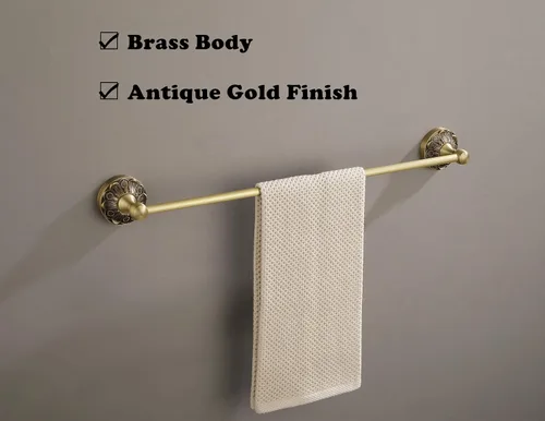Miniatura 3 de Barra de Toallas de Latón Antiguo para Montaje en Pared, Soporte de Barra de Toallas de Baño de 24 pulgadas, Accesorios de Baño Decorativos Dorados