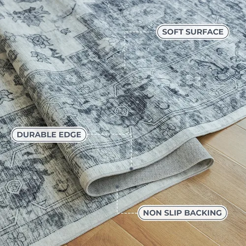 Miniatura 6 de Syalife 6x9 Alfombra Lavable para Área, Ultra Suave Antideslizante, Pila Baja, Alfombra Vintage Resistente a Manchas para Sala de Estar, Alfombra
