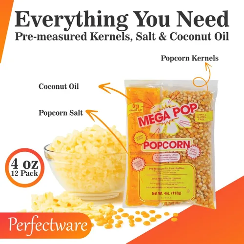 Miniatura 2 de Perfectware Paquetes de porciones de palomitas de maíz todo en uno con granos, sal y aceite de coco para máquina de reventar, 4 onzas, 12