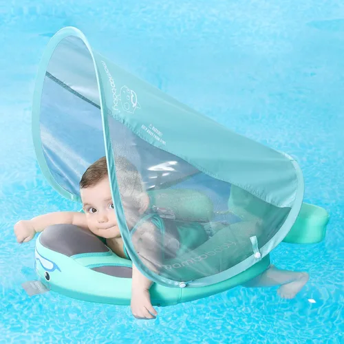Miniatura 9 de Mambobaby Flotador con toldo y cola - Flotador para bebé con toldo, entrenador de natación infantil no inflable mejorado, toldo UPF+, arnés