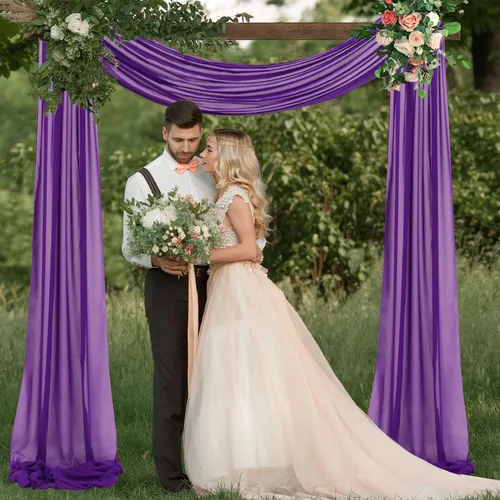 Miniatura 3 de FUHSY Cortinas moradas para arco de boda, 6 yardas, 2 paneles de tela de gasa, cortinas de techo para bodas, cortinas moradas para telón de fondo