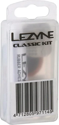 LEZYNE Kit de reparación de neumáticos de bicicleta clásico, contiene adhesivo de goma, 6 parches redondos, 2 parches ovalados, raspador de acero