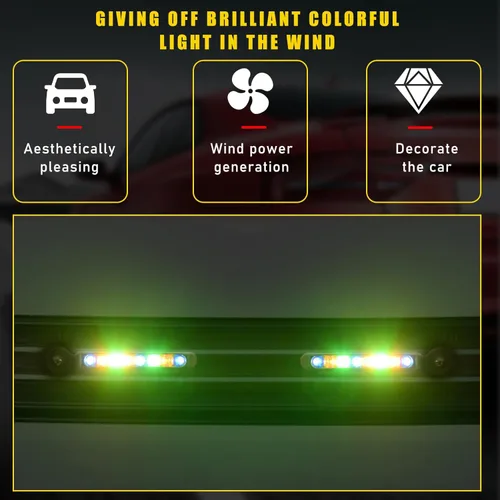 Miniatura 4 de Dickno 2 piezas de luces para vehículos con energía eólica, 8 LED impermeables para automóvil con energía eólica para uso diurno, luces LED diurnas