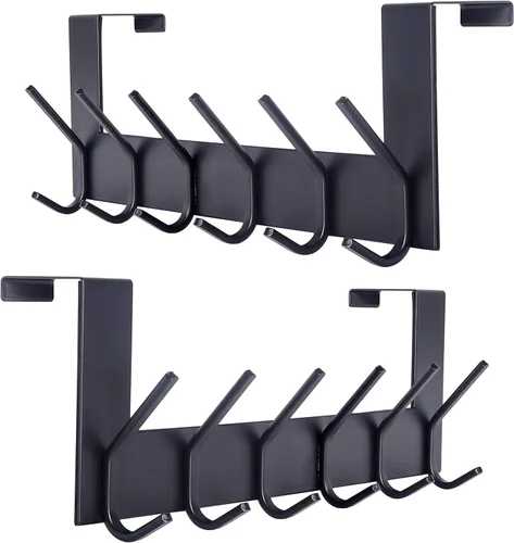 SKOLOO Gancho para Puerta – para puertas de hasta 1-3/4 pulgadas de grosor, Negro, No Requiere Montaje, Acero Inoxidable, Perchero de Puerta para