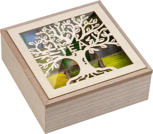 Miniatura 8 de Organizador de caja de té de madera, organizadores de té y almacenamiento con patrón de árbol, soporte para bolsa de té, caja organizadora