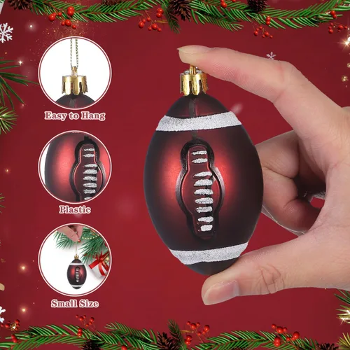 Miniatura 4 de Toyvian 6 adornos de fútbol de Navidad, decoraciones de bolas de árbol de Navidad para deportes de fútbol, decoraciones de fiesta de Navidad