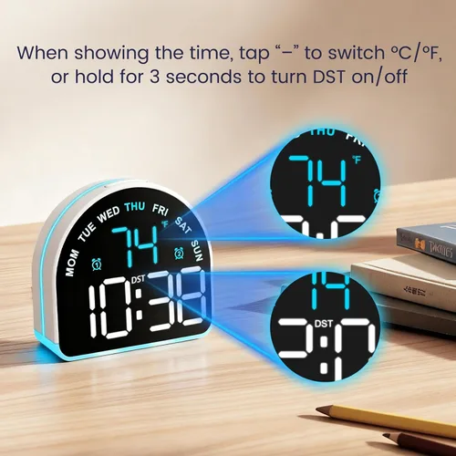 Miniatura 6 de Reloj despertador para dormir pesado: alarma súper fuerte y luz de despertador suave para adultos, niños, adolescentes Pantalla digital con tiempo