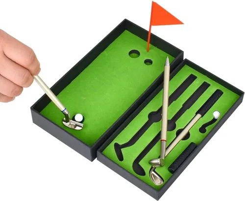 Miniatura 10 de Mini juego de bolígrafo de golf, rojo, azul y negro, tres tipos de tinta, adecuado para oficina, estudio cuando se cansa la descompresión, mini