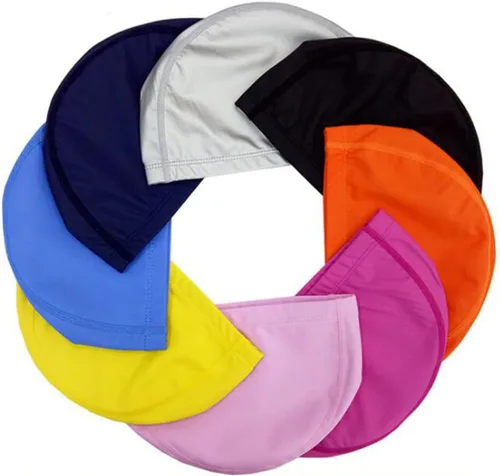 Miniatura 4 de 8 gorras de natación de tela impermeable de poliuretano, gorras de ducha para hombres y mujeres adultos, color aleatorio.