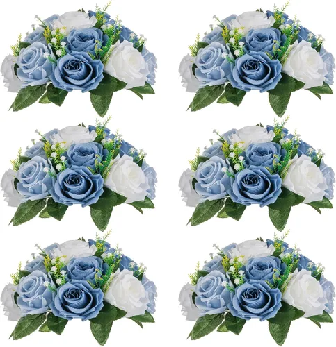 Miniatura 76 de NUPTIO Centros de mesa de flores blancas para mesas: 6 piezas de arreglo de bolas de flores artificiales para fiesta de boda, rosa floral falsa
