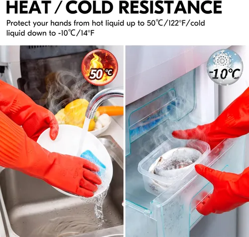 Miniatura 5 de Vgo - 1 par de guantes para lavar platos, guantes reutilizables para el hogar, guantes de cocina, manga larga, látex grueso, limpieza, lavado