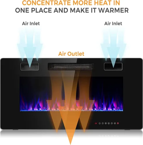 Miniatura 5 de MAT EXPERT Chimenea eléctrica empotrable de 36 pulgadas, calentador eléctrico de montaje en pared y pared, chimenea eléctrica de 750 W/1500 W