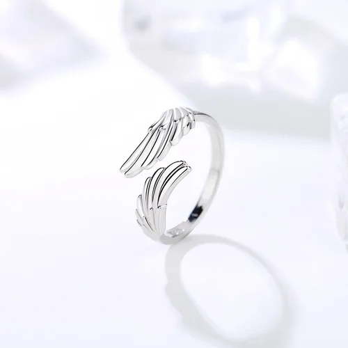 Miniatura 4 de YLT Anillo de plata de ley 925 con alas de ángel, ajustable, delicado, para mujeres y niñas, Metal
