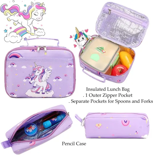 Miniatura 61 de Juego de mochila para niñas con diseño de unicornio, mochila escolar para niños, mochila para libros para niñas, set 3 en 1, regreso a clases