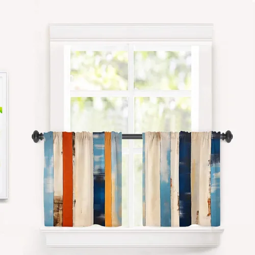 Miniatura 39 de Cortinas opacas de poliéster multicapa para cafetería, con diseño de diamantes, 2 unidades, 26 x 24 pulgadas