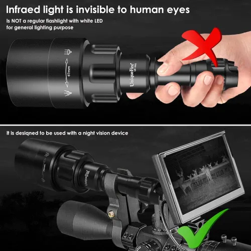 Miniatura 2 de 1605 linterna iluminadora IR de 940 nm para visión nocturna, linterna infrarroja con zoom, iluminador con control remoto de doble presión, cargador