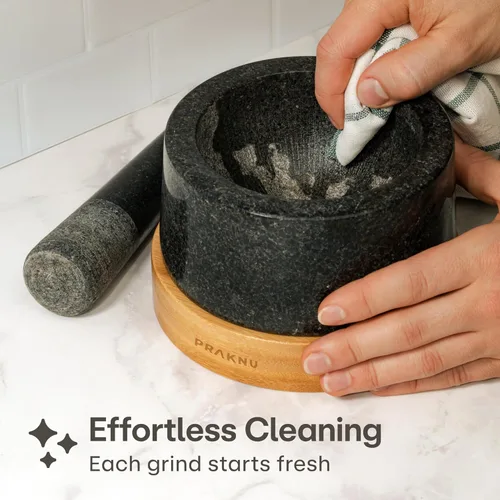 Miniatura 7 de Praknu Juego de mortero y mortero grande de 2 tazas, molinillo de piedra resistente para especias y hierbas, molcajete de granito duradero, cuenco