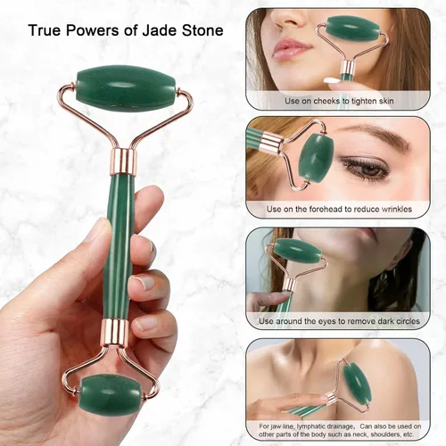 Miniatura 4 de Rodillo de jade para cara, masajeador facial para el cuidado de la piel, herramientas faciales Gua Sha para cara, cuello, ojos, reduce la hinchazón