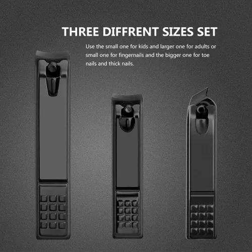 Miniatura 2 de Juego de cortaúñas de acero inoxidable negro mate, uñas gruesas y encarnadas, perfecto 3 cortadores de uñas para hombres y mujeres (negro)