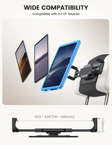 Miniatura 5 de Lamicall Soporte para tablet para reposacabezas de automóvil, compatible con funda gruesa, rotación de 360°, soporte de tableta de automóvil